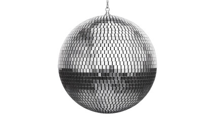 Fototapeta premium Silver disco ball with reflective square mirrors hanging by chain