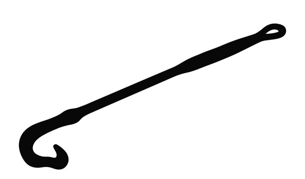 Antique hooked rod vector silhouette for agricultural handling and traditional work tools.