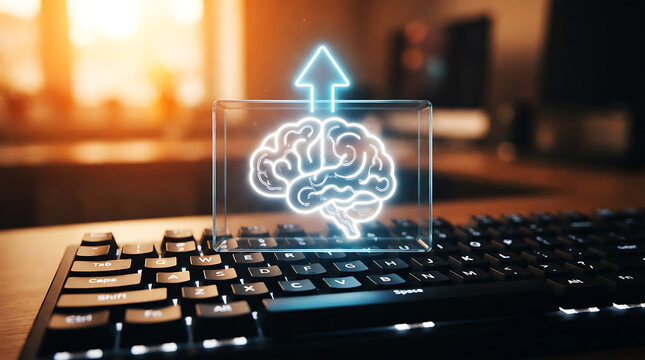 Blue brain on black computer keyboard