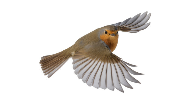 European Robin bird in flight with wings spread