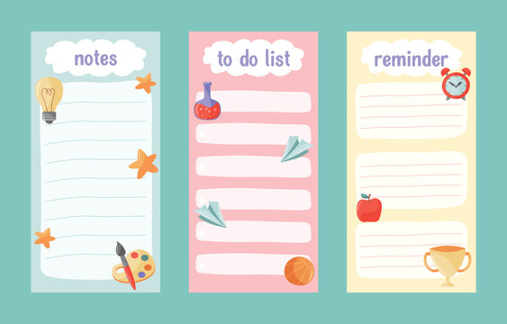 Colorful educational notes to-do list reminder chart