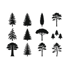 Coniferous tree silhouettes set pine fir evergreen forest nature landscape icon collection bundle for outdoor camping graphic design, vector illustration © MDLITON