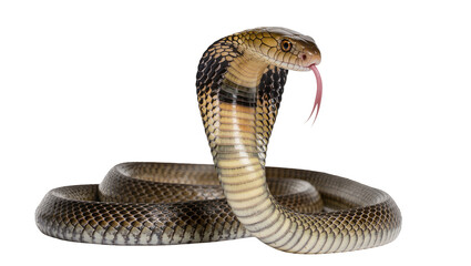 King Cobra snake with hood flared and tongue flicking © Jonas
