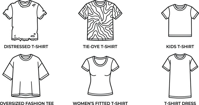 T-Shirt and Apparel Icon Set Vector | Clothing, Fashion and Garment Black Outline Icons