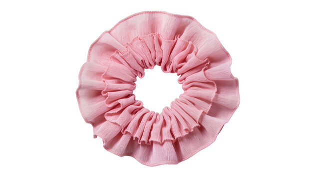 Pink ruffled fabric hair scrunchie accessory