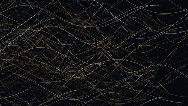 Procedural art abstract digital light art with thin gold and grey tangled threads, suitable for backgrounds, website design, and digital art projects.