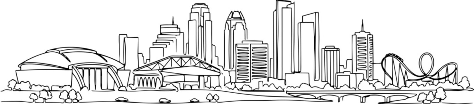 Arlington Texas Skyline Silhouette Continuous Line Drawing Art Vector Template