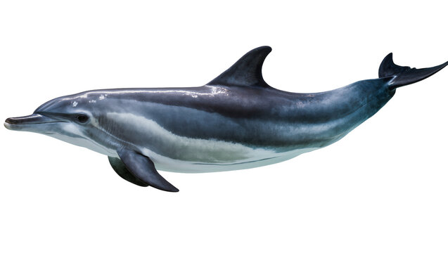 Gray and white striped dolphin swimming