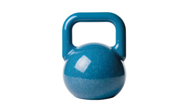Blue kettlebell with textured surface and shiny handle