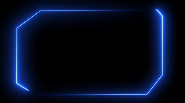 Glowing neon technological blue color HUD template callout animation. Neon blue motion graphics of Hud callout icon on black background. whit 4k video 
