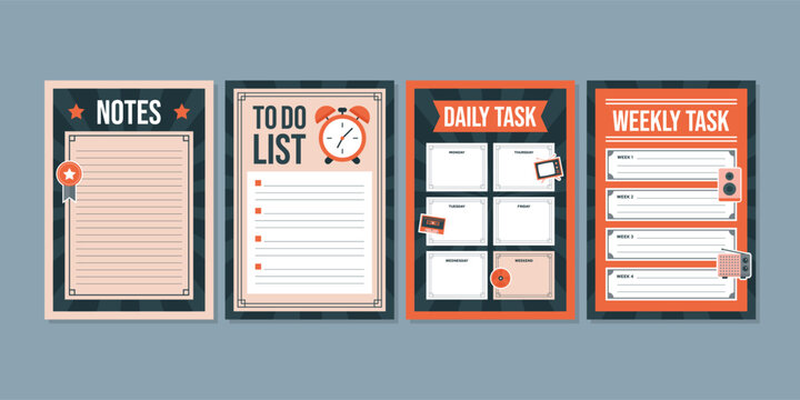 Flat design productivity planner boards set