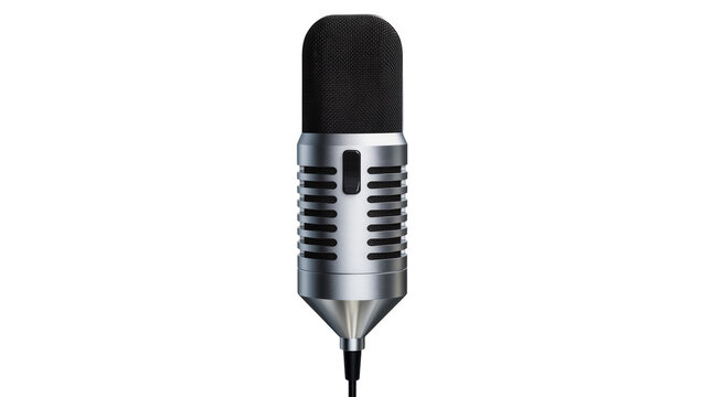 Retro style microphone with black mesh grille and silver body