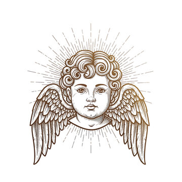 Illustration of an angel head.
