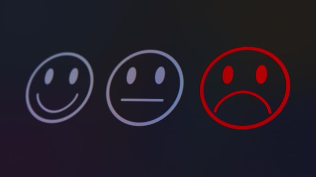 Video animation of a fictional website showing a mouse pointer clicking on a negative button (negative feedback) in a feedback survey. Business concept for online ratings.