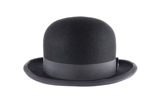 Vintage black bowler hat headdress isolated on white background