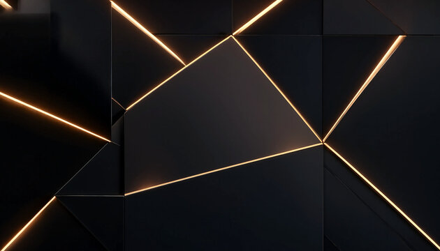  Matte Black Geometric Panels with Glowing Gold Lines