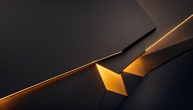  Matte Black Geometric Panels with Glowing Gold Lines