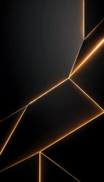  Matte Black Geometric Panels with Glowing Gold Lines