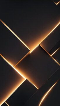 Matte Black Geometric Panels with Glowing Gold Lines
