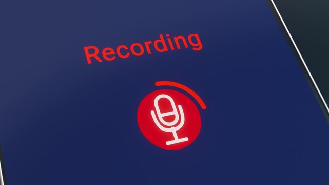 Video animation of a voice recording app on a smartphone screen - the voice message is currently being recorded - seamless loop.