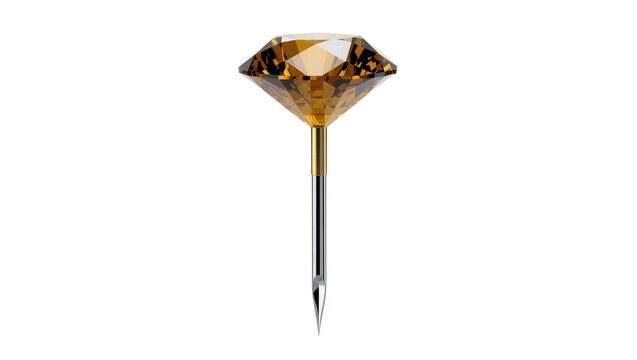 Amber diamond gemstone on metal needle