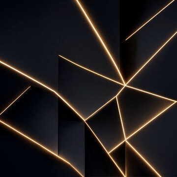  Matte Black Geometric Panels with Glowing Gold Lines