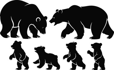 Silhouette Collection of Bears and Cubs on White Background Keywords: bear, bears, cub, cubs, silhouette, animal, wildlife © Gibon
