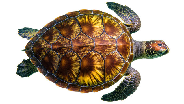 Green sea turtle with patterned shell and flippers