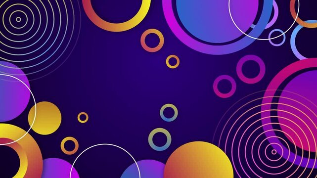 Abstract circles and rings on a dark background animation, creating a lively modern design with space for text