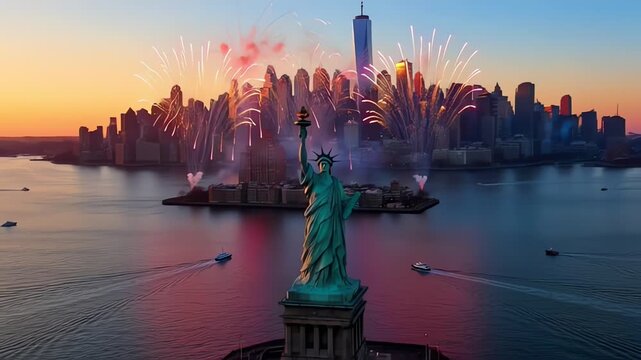 Statue of Liberty Illuminated During America's 250th Independence Celebration