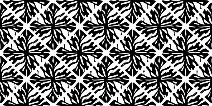Abstract floral ornament black and white seamless repeating pattern