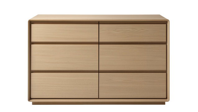 Modern wooden dresser with six drawers and clean lines