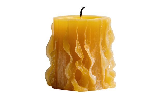 Textured yellow beeswax candle with dripped wax