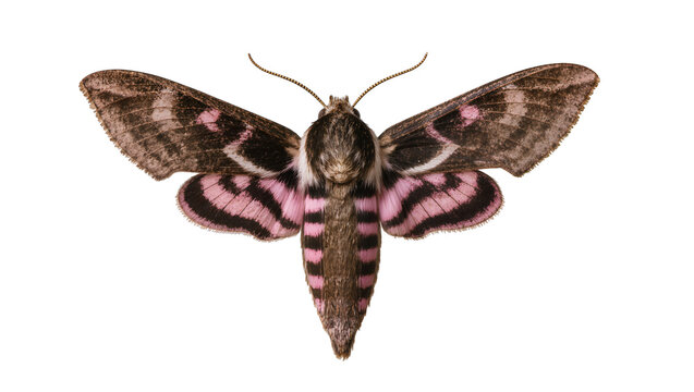 Pink striped hawk moth with brown and black wings