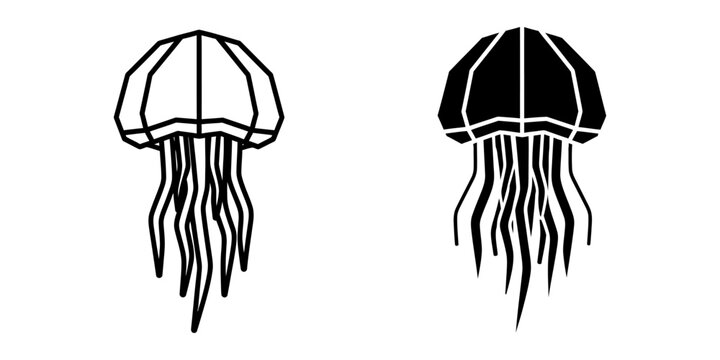 Jellyfish silhouette graphics in line art and solid fill with jellyfish silhouette wildlife underwater tentacles creature illustration isolated