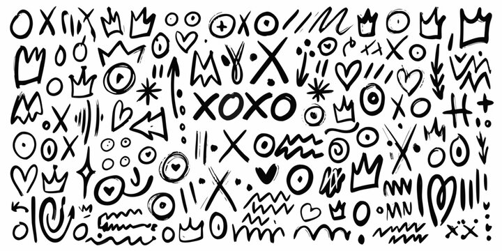 Collection Of Hand Drawn Black Doodle Icons Patterned Arrangement
