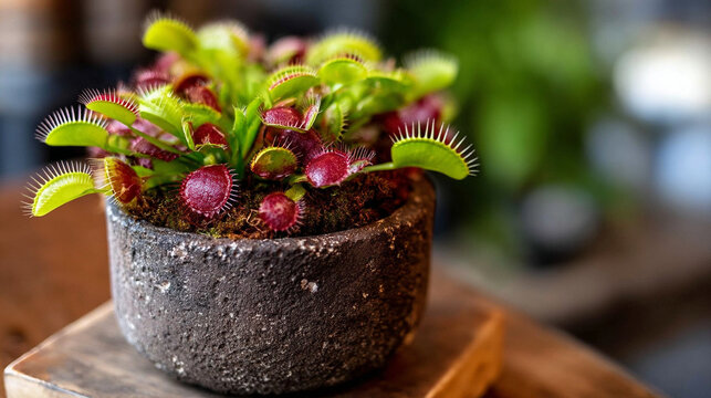 Potted venus flytrap carnivorous plant with red traps carnivorous predatory greenery