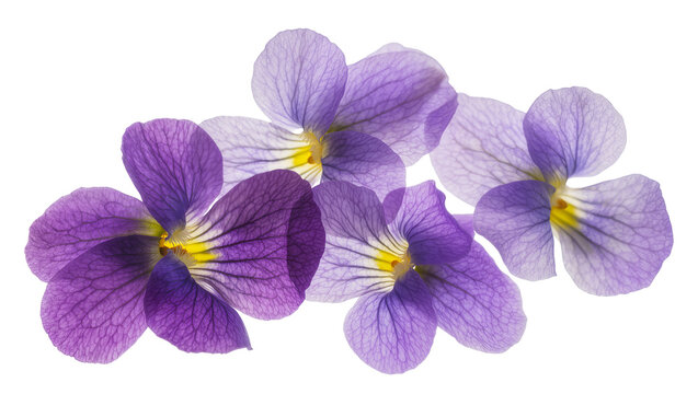 Purple Viola flowers with yellow centers and delicate veins