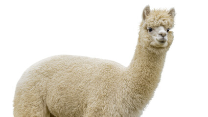 Obraz premium Creamy white alpaca with fluffy wool and alert eyes