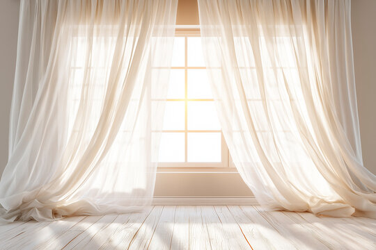 Sunlit Minimalist Interior with Sheer White Linen Curtains and Scandinavian Style