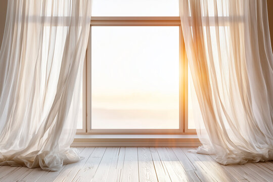 Sunlit Minimalist Interior with Sheer White Linen Curtains and Scandinavian Style