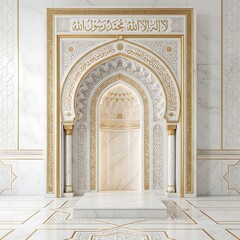 Obraz premium Elegant Marble Mihrab Background for Ramadan and Eid Promotional Banner