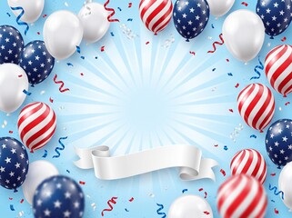 Obraz premium Patriotic Independence Day Background with Balloons and Blank Banner