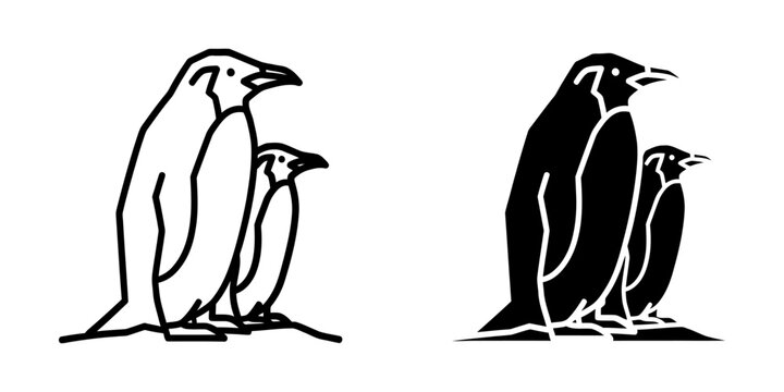 Vector illustration of a penguin parent and chick pair with wildlife silhouette antarctic flightless minimalist illustration isolated creature