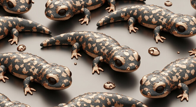 Pattern of multiple salamanders on a light surface.