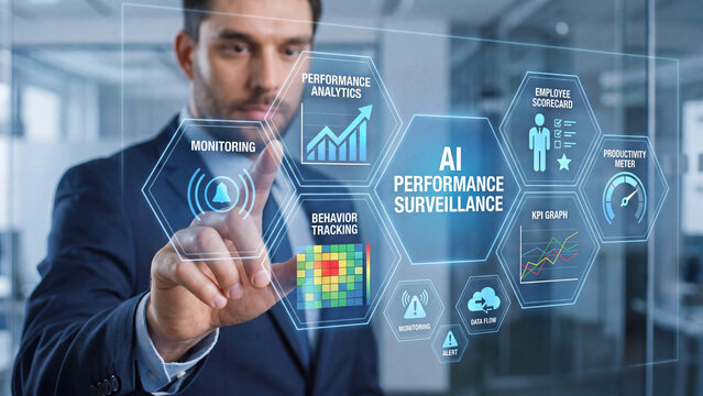 AI performance surveillance and employee monitoring system for behavior tracking KPI analytics productivity measurement and workforce data management
