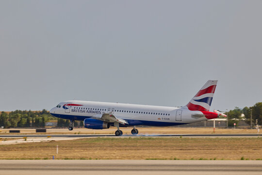 British Airways passenger aircraft landing at Valencia airport. Valencia, Spain - June 20, 2026.