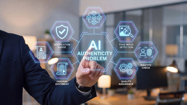 AI authenticity problem framework addressing fake image detection identity verification and quality assurance for original document validation in digital trust