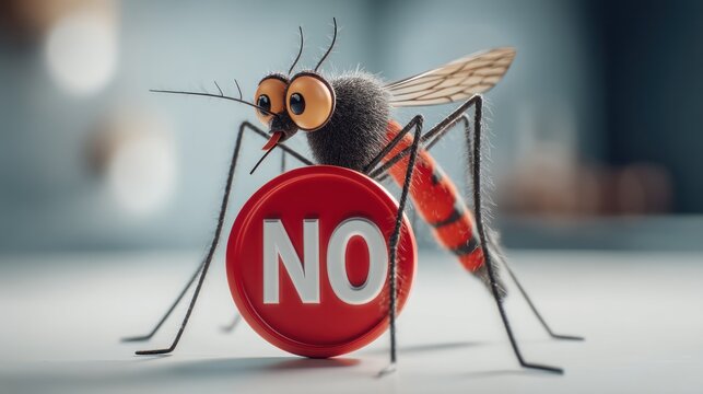 Cartoon mosquito with stop sign