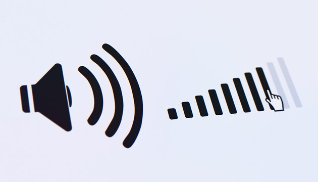 Illustration of a audio volume level control icon, sound volume slider interface - close-up.